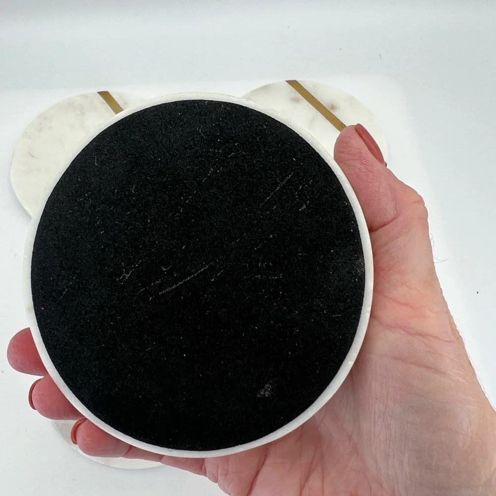Cork & Mill Marble Coasters Set of 4  White Marble Gold Brass Bar Contemporary